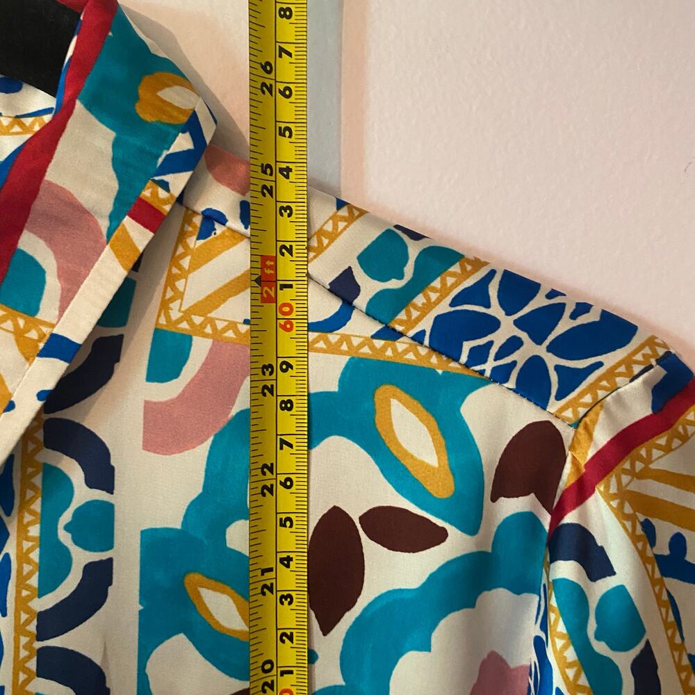 Zara Multicolor Abstract Western Button Down Blouse Silky Maximalist Women's XS - Picture 7 of 8